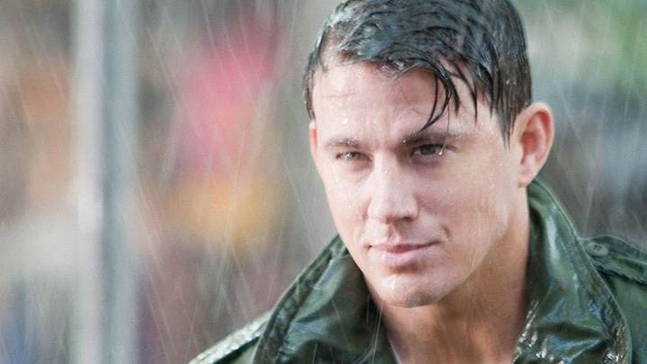 Channing Tatum Smiling In Rain Photoshoot